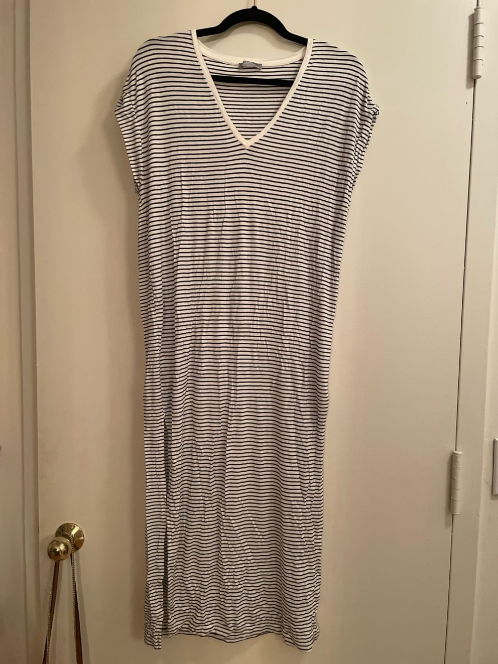 Zara White & Black Striped V-Neck Maxi Dress